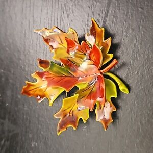 Vintage Colorful Leaf Brooch Gold plated backing